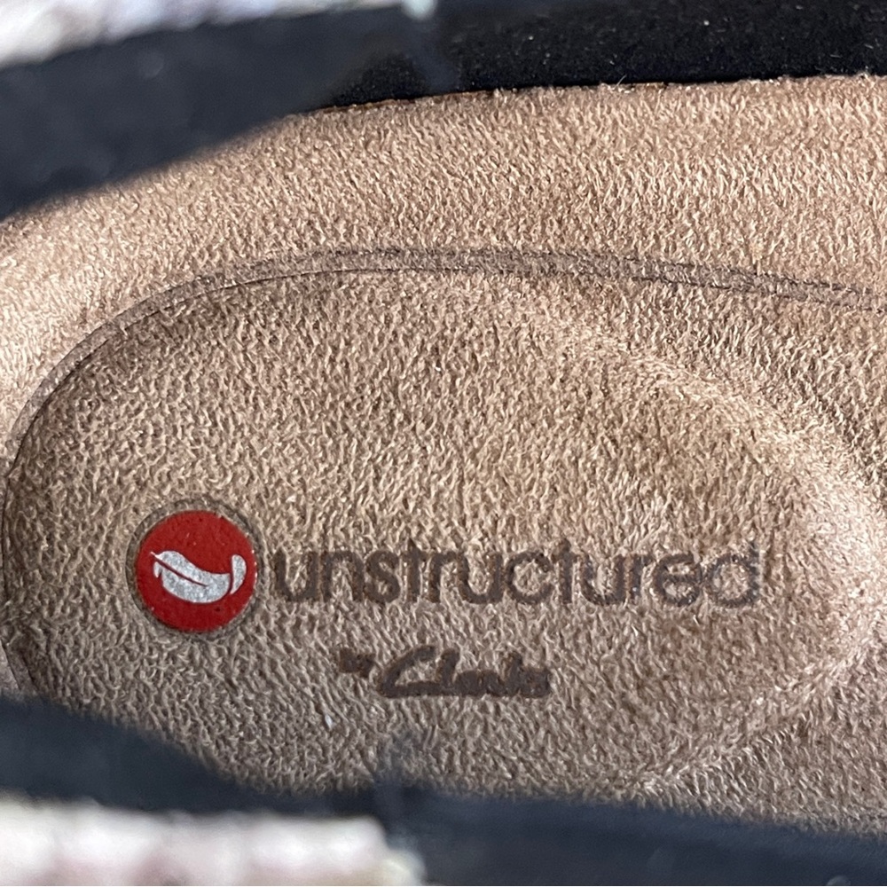 Clarks Snake-Print Slip-On Flats in Beige and Black Trim - Picture 10 of 12